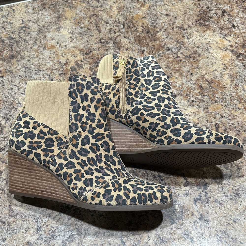 Leopard Print Wedge Ankle Boots